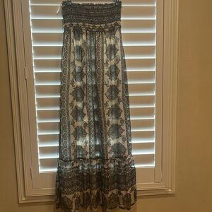 Smocked strapless chiffon dress